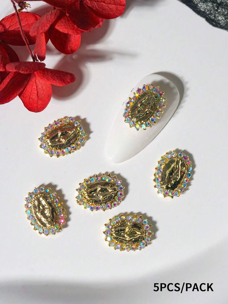 Beautizon Nailartlab 5件套圣母玛利亚美甲装饰品，3D复古美甲吊坠，3D圣犹达美甲吊坠，合金圣母玛利亚美甲吊坠，水钻美甲装饰，DIY美甲配件 - 彩色 - 查看 1