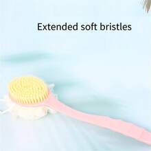 Bath Brush Double Sided Long Handle Soft Hair Back Scrubbing Massage Brush - Pink - View 4