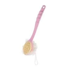 Bath Brush Double Sided Long Handle Soft Hair Back Scrubbing Massage Brush - Pink - View 3