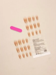 批發24入組短款肉色漸層款式假指甲,手工製作逼真,容易穿脫,適合女神一般的女孩 - 彩色 - 查看 4