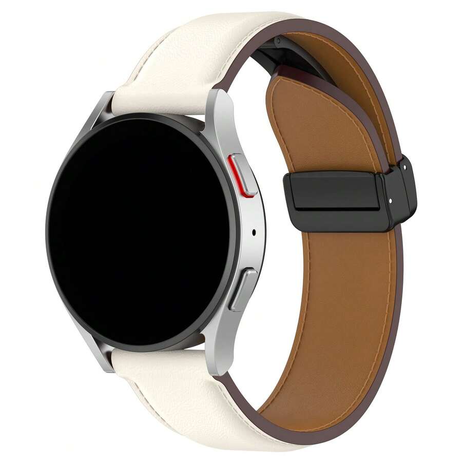 1pc Leather Folding Magnetic Closure Watch Strap, Compatible With Samsung Galaxy Watch 6/6 Classic/Watch 5/Watch 5 Pro/Watch 4/Watch 4 Classic/Watch 3 41mm/Watch Active 2/Watch Active/Watch 42mm/Gear Sport/Gear S2 Classic - Beige - View 1