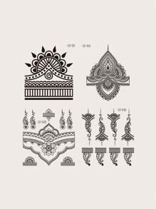 臨時防水紋身貼紙,4入組阿拉伯海娜手繪圖案 - 黑色 - 查看 4