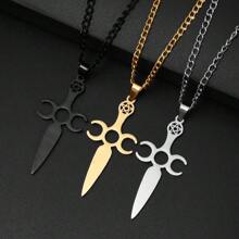 1個時尚五角星和劍吊墜項鍊,男士朋克風格不鏽鋼珠寶,嘻哈禮物 - 銀色 - 查看 4