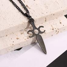 1個時尚五角星和劍吊墜項鍊,男士朋克風格不鏽鋼珠寶,嘻哈禮物 - 銀色 - 查看 9