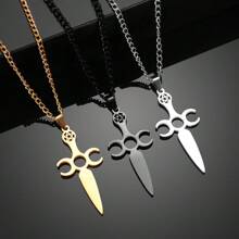 1個時尚五角星和劍吊墜項鍊,男士朋克風格不鏽鋼珠寶,嘻哈禮物 - 銀色 - 查看 2