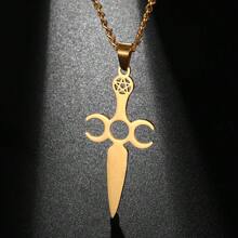 1個時尚五角星和劍吊墜項鍊,男士朋克風格不鏽鋼珠寶,嘻哈禮物 - 銀色 - 查看 5