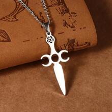 1個時尚五角星和劍吊墜項鍊,男士朋克風格不鏽鋼珠寶,嘻哈禮物 - 銀色 - 查看 8