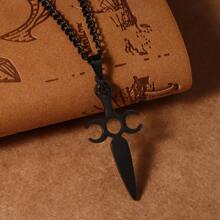 1個時尚五角星和劍吊墜項鍊,男士朋克風格不鏽鋼珠寶,嘻哈禮物 - 銀色 - 查看 7