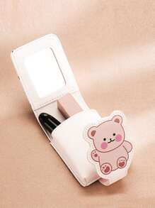 (櫻花圖案隨機剪裁)熊花卡通圖案,時尚y2k,適用於外置迷你化妝包旅行化妝包的化妝唇膏盒,附帶鏡子的皮革口紅盒化妝架便攜小化妝包,女性更多顏色,適用於商務旅行、度假攜帶,郵差口紅持有者口紅、唇蜜、唇油、唇膏pu皮革 - 彩色 - 查看 2