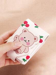 (櫻花圖案隨機剪裁)熊花卡通圖案,時尚y2k,適用於外置迷你化妝包旅行化妝包的化妝唇膏盒,附帶鏡子的皮革口紅盒化妝架便攜小化妝包,女性更多顏色,適用於商務旅行、度假攜帶,郵差口紅持有者口紅、唇蜜、唇油、唇膏pu皮革 - 彩色 - 查看 3