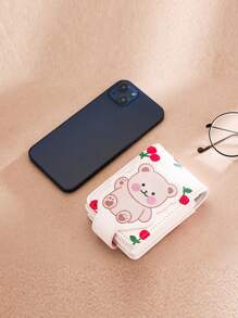 (櫻花圖案隨機剪裁)熊花卡通圖案,時尚y2k,適用於外置迷你化妝包旅行化妝包的化妝唇膏盒,附帶鏡子的皮革口紅盒化妝架便攜小化妝包,女性更多顏色,適用於商務旅行、度假攜帶,郵差口紅持有者口紅、唇蜜、唇油、唇膏pu皮革 - 彩色 - 查看 5