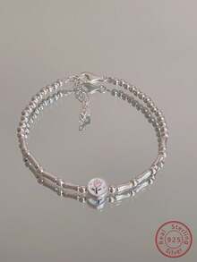 1條925純銀ins風格鬱金香形珠鏈手鐲,優雅多變,簡約手工diy配件和精美珠寶設計 - 銀色 - 查看 5