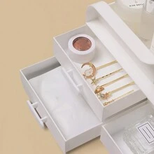 1個桌面收納抽屜化妝品儲物盒,適用於桌面、辦公用品、宿舍、梳妝台 - 白色 - 查看 5