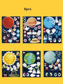 6 Packs Make-A-Face Sticker Set, Create Solar System Space Stickers, DIY Craft Facial Sticker Decorations, Make Your Own Space Stickers, Suitable For Party Supplies & Gifts (Some Accessories Color Randomly Sent) - Multicolor - View 1