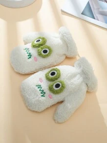 1pair Ladies' Plush Gloves With Mitten Flap, Neck String, Thickened, Windproof, Warm, Cartoon Decorated For Cycling And Outdoor Activities In Winter - Finger Gloves - View 4