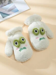 1pair Ladies' Plush Gloves With Mitten Flap, Neck String, Thickened, Windproof, Warm, Cartoon Decorated For Cycling And Outdoor Activities In Winter - Finger Gloves - View 3