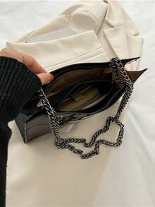 2入組海灘旅行防水純色輕便pvc塑料正方形包,女士春夏必備時尚肩帶/斜挎/鏈條透明包 - 黑色 - 查看 9