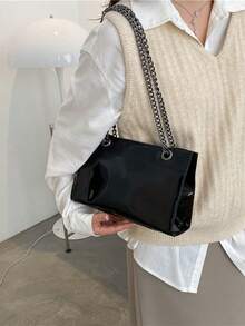 2入組海灘旅行防水純色輕便pvc塑料正方形包,女士春夏必備時尚肩帶/斜挎/鏈條透明包 - 黑色 - 查看 5