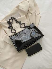 2入組海灘旅行防水純色輕便pvc塑料正方形包,女士春夏必備時尚肩帶/斜挎/鏈條透明包 - 黑色 - 查看 8