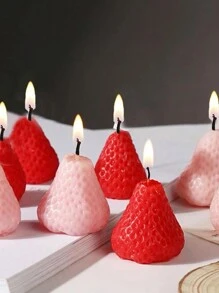 10pcs Red Strawberry Shaped Birthday & Festival Cake Candles Decoration For Party