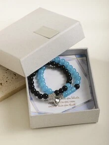 2入組藍色和黑色珠心吊墜磁鐵手鍊,配有精緻禮盒,非常適合作為新娘婚禮和浪漫場合,例如情人節禮物和求婚禮物 - 彩色 - 查看 2