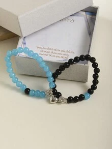 2入組藍色和黑色珠心吊墜磁鐵手鍊,配有精緻禮盒,非常適合作為新娘婚禮和浪漫場合,例如情人節禮物和求婚禮物 - 彩色 - 查看 5