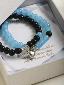2入組藍色和黑色珠心吊墜磁鐵手鍊,配有精緻禮盒,非常適合作為新娘婚禮和浪漫場合,例如情人節禮物和求婚禮物 - 彩色 - 查看 3