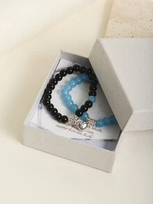 2入組藍色和黑色珠心吊墜磁鐵手鍊,配有精緻禮盒,非常適合作為新娘婚禮和浪漫場合,例如情人節禮物和求婚禮物 - 彩色 - 查看 4