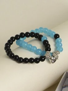 2入組藍色和黑色珠心吊墜磁鐵手鍊,配有精緻禮盒,非常適合作為新娘婚禮和浪漫場合,例如情人節禮物和求婚禮物 - 彩色 - 查看 6