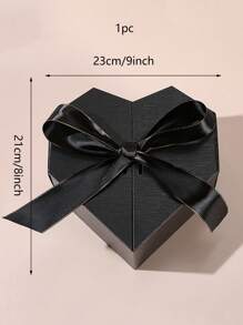 1pc Heart Shaped Gift Box, Simple Black Paper Bow Decor Gift Wrapping Box For Wedding, Party - Black - View 3