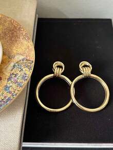 1對誇張o形耳環,有3個環,復古風格金屬耳環 - 金黃色 - 查看 4