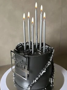 6 件长直生日快乐周年节日派对蛋糕蜡烛 - 銀色 - 查看 2