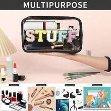 1個防水pvc拉鍊化妝包,透明絨毛字母化妝品收納盒,多功能尼龍透明旅行袋化妝刷袋（適用於女性） - 粉色 - 查看 4