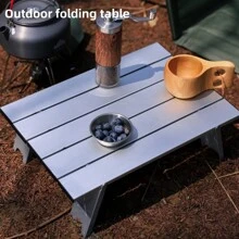 1 件銀色戶外超輕量便攜式迷你鋁桌露營桌帳篷桌子茶几 - 銀色 - 查看 2