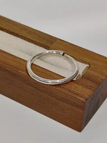 1pc Simple Style Sterling Silver 925 Open Ended Ring With Round Bar And Inlaid With Zirconia - Silver - View 5