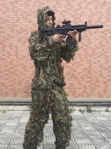 一套男女兒童戶外迷彩服裝套裝叢林裝cs遊戲訓練假裝樹葉狩獵服褲子帽子夾克 - 彩色 - 查看 5