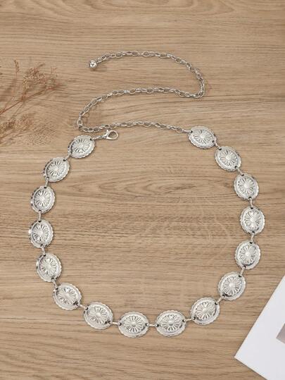 Europe And America Fashionable Metal Waist Chain With Chrysanthemum, Petals & Flower Pendant For Women Dress Decoration Boho Halloween Summer, School Fall, Autumn, Halloween