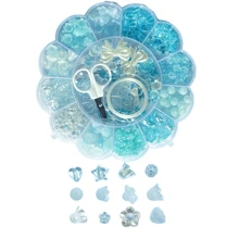 三件組13格花盒珠淺藍色系列壓克力風鈴花圓珠可做成手鍊系列手機掛件 - 藍色 - 查看 7