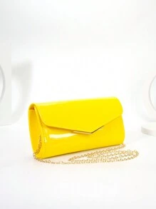 Bolso De Mano Grande recubierto Amarillo Con Diseño De Sobre, Bolso De Noche Elegante De Color Sólido Brillante Para Mujeres