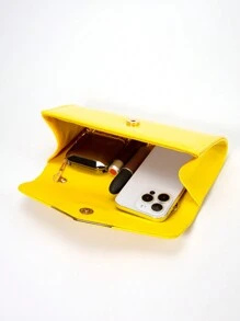Bolso De Mano Grande recubierto Amarillo Con Diseño De Sobre, Bolso De Noche Elegante De Color Sólido Brillante Para Mujeres
