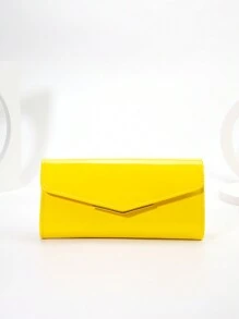 Bolso De Mano Grande recubierto Amarillo Con Diseño De Sobre, Bolso De Noche Elegante De Color Sólido Brillante Para Mujeres