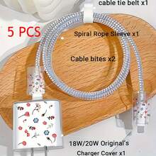 5 Piezas Funda Protectora Con Cargador De 20 W Con Estampado Floral - Multicolor - Ver 3