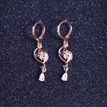 1pair Fashionable Luxury & Delicate Five-Color Zirconia Flower & Water Drop Shaped Pendant Earrings Suitable For Women's Daily Wear, Festival, Birthday Gift. Brand New & , No Fading. - Yellow Gold - View 1