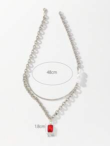 1 件酷炫嘻哈风格双层不对称珍珠和红宝石装饰情侣项链，适合男女日常佩戴 - 紅色 - 查看 4