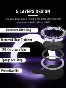 3pcs Colorful Rhinestone Camera Lens Protector Film For Apple 17/17Air/17pro/17promax/16/16pro/16plus/16promax/16 14 Pro 6.1 Inch /14 Pro Max 6.7 Inch, Embedded Artificial Diamond Shiny Camera Cover Tempered Glass For Apple 14 Pro Max /14 Pro/15/15Promax/15Pro [Perfect Fit] - Artificial Diamond Multicolor - Purple - View 5