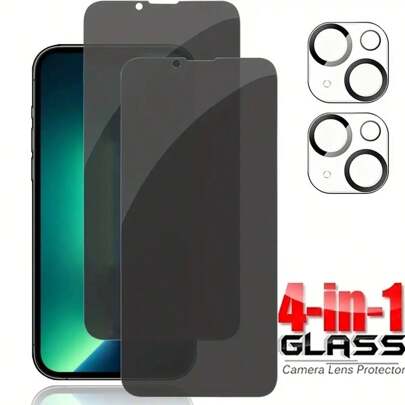 4IN1 2Pcs Privacy Screen Protector Film + 2Pcs Camera Lens Protectors Compatible With Iphone 15 14 13 12 11 Pro Max 14 15 Plus Tempered Glass Compatible With Iphone 13 12 Mini Screen Protector Film Glass