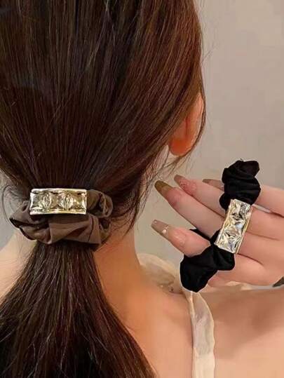 Royal 2pcs Women's Fashionable Metallic Rhinestone Decor Multicolor Ponytail Holder,Hair Accessories,Hair Elastics,Hair Ties,Hair Rope Ponytail Holders, Hair Bobbles