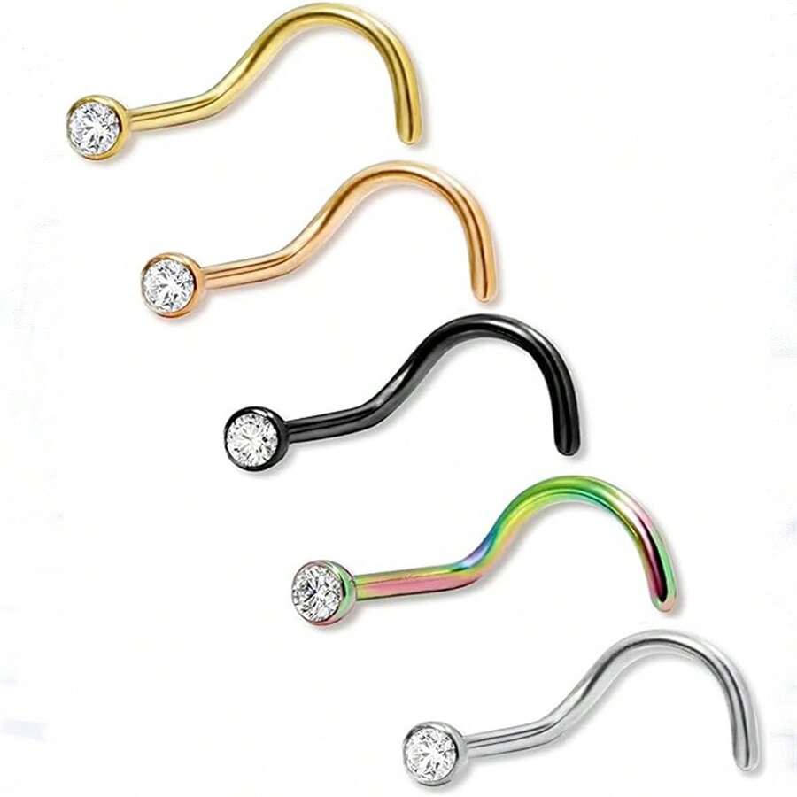 5 件个性化不锈钢和水钻鼻钉，带字母“5”，适合情侣日常佩戴 - 0.8mm*6mm*2mm - 查看 1