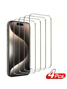 4PCS Screen Protector For IPhone16 14 Pro Max 14 Plus 13 Pro Mini 12 11 12Pro 11Pro 13Pro 14Plus 13Mini 12Mini 14ProMax 13ProMax 12ProMax/15/15Promax/15Pro Transparent Glass Case Film 14Pro 14Pro Max Super HD High Quality 9H Hardness Full Coverage Protection - Clear - View 1