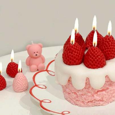 10 件红色草莓形生日和节日蛋糕蜡烛派对装饰